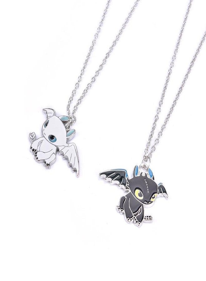 El Regalo 2Pcs Black White Little Flying Dragon Pendant Necklaces Set - How To Train Your Dragon Night Fury And Light Fury Metal Pendant Necklace Set For Unisex-Child - Image 1